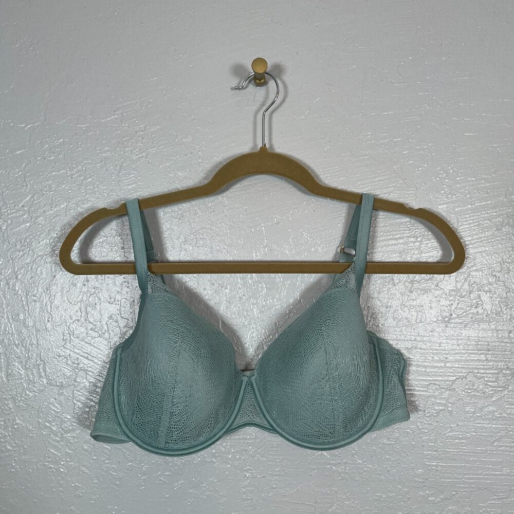 Thirdlove Women 36D Blue Green Luxe Lace Demi Bra Underwire Adjustable